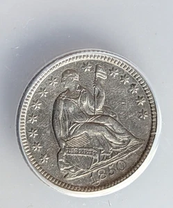 1850 United States 5c Silver Half Dime - ANACS AU55 Scratched, Cleaned - Picture 1 of 6