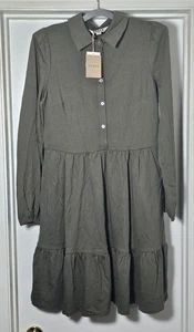 Boden Jemina Stufen Jersey Kleid Damen Gr. 8 Olivgrün Langarm Tencel - Bild 1 von 8