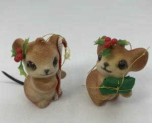 Vintage Miniatura MCM Josef Original? "Par de adornos de Navidad de ratón flocado 2,5""" - Imagen 1 de 5