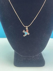 De colección. Collar colgante de pájaro con incrustaciones de coral turquesa de plata esterlina nativo americano - Imagen 1 de 6