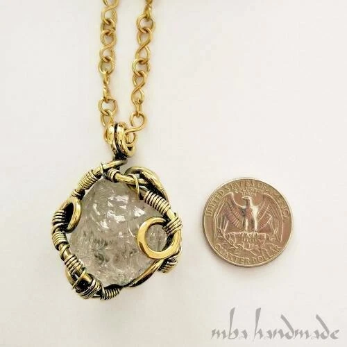 Colgante de cristal de prasiolita (amatista verde) + cadena de latón real hecha a mano de 20"" Foto 1 de 4