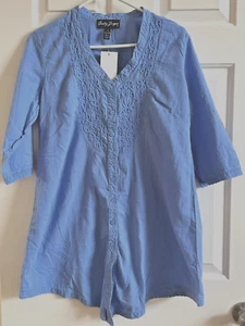 Neu mit Etikett Gretty Zueger Periwinkle blau kurzärmelige Applikation Knopfleiste Tunika vorne klein - Bild 1 von 7