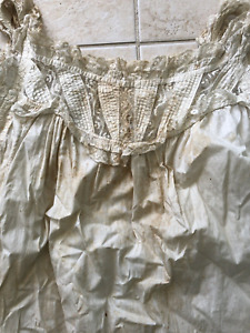 Antique Victorian Edwardian Women Girl Nightdress Petticoat Slip Stain Tan 19x36