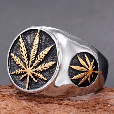 Anillo Símbolo Hoja Hombre Acero Inoxidable Hierba Marihuana Cannabis Rock Punk Hip Hop
