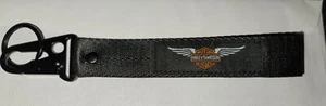 Harley Davidson Black Double Sided Keychain Key Chain Fob Ring Laynard Belt  - Picture 1 of 6