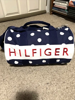 Rare Tommy Hilfiger Duffle Bag Polka Dot Carry On Weekender Gym Logo Spellout - Image 1 of 4