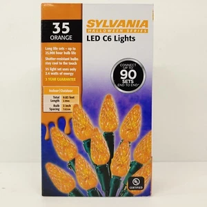 Sylvania Halloween Series 35 LED C6 String Lights Orange Faceted Green Wire - Picture 1 of 5