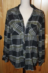 Natural Reflections Women's Black, Green & White Cotton Flannel Shirt Size 1X - Picture 1 of 3