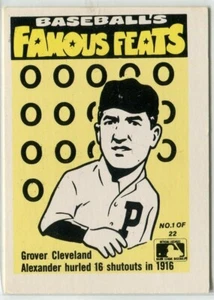 1986 Fleer Famous Feats #1 Grover Cleveland Alexander Phillies (Cardinals Logo) - Picture 1 of 2