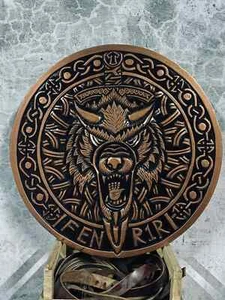 Medieval Wooden Viking Wolf Dragon Hand Carved Wooden Shield Wall Decor - Picture 1 of 3