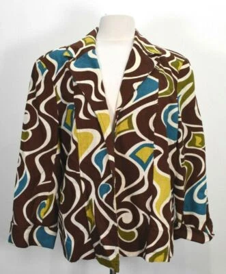 Multiples Womens Vermicular Notch Lapel Roll Up Sleeve Linen Blend Blazer XL - Image 1 of 4