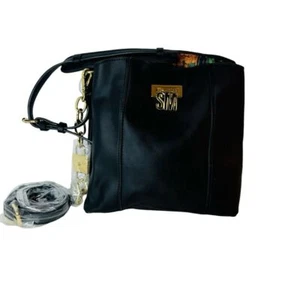 Steve Madden Black Crossbody Purse Bag Gold Hardware Floral Interior SM Logo - Picture 1 of 10