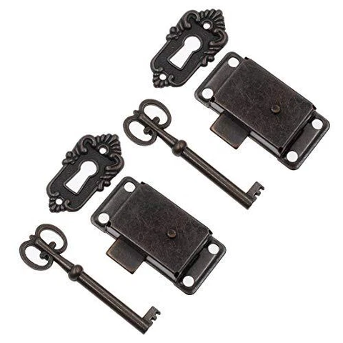 2 Sets Skeleton Key Lock Decorative Antique Brass Cabinet Lock with Key for C Cover
