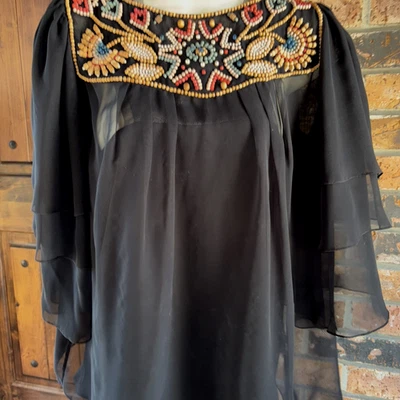 Blusa Matthew Williamson Negra Madera Cuentas Pequeña Dos Blusas.Una Bajo Transparente Foto 1 de 4