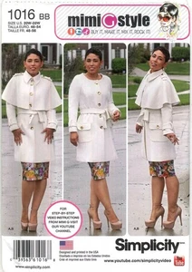 Abrigo de mujer Simplicity y capa desmontable patrón de costura 1016 talla grande 20W-28W - Imagen 1 de 6