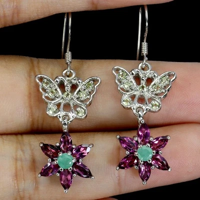 925 Sterling Silver Earrings Marquise Rhodolite Garnet Peridot Gemstone Jewelry - Image 1 of 4