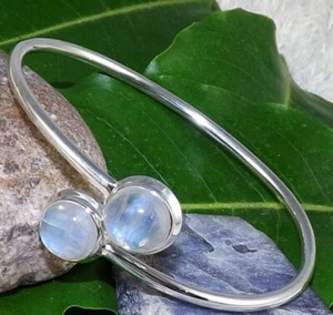 Nice Rainbow Moonstone Gemstone 925 Sterling Silver Handmade Bracelet Cuff S-38