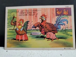 Postal vintage de 1940 ""Sin ayuda externa"" humor granja cómics pollo CURTEICH - Imagen 1 de 6
