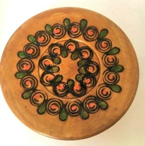 Vintage ART Wood Hand carved\Painted Decor Plate Wall Hanging 5" Random graphics - Picture 1 of 12