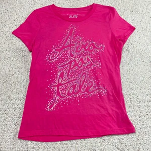 Aeropostale Girls T Shirt sz XL Pink Glitter Graphic Short Sleeve Crew Neck - Picture 1 of 12