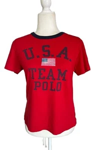 Vintage Polo Ralph Lauren Kids Unisex T-Shirt Sz M (10-12) Red U.S.A. Logo - Picture 1 of 15