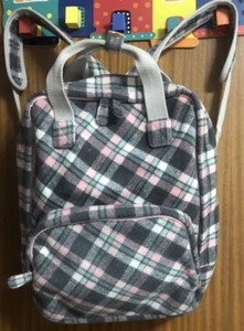 Large Lady Tweed Wool Backpack Rucksack Tartan Check Bag HIGH QUALITY Pink Grey - Picture 1 of 12