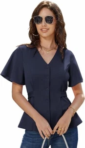 GRACE KARIN Women's Blouse Casual Tunic Tops Short Bell Sleeve Ladies Elegant, M - Picture 1 of 7