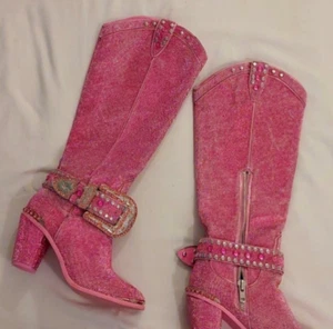 Women’s Dolls Kill Bling Sheriff Shine Pink Knee High Boots US9 - Picture 1 of 11
