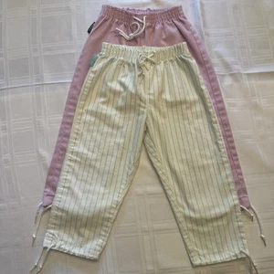 1980s 3T Vintage Oshkosh Cotton Linen Feel Pants Mint Stripe Purple Rope Tie - Picture 1 of 16