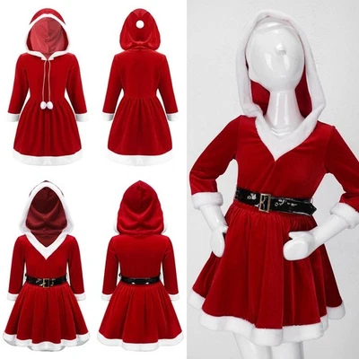 TIAOBUG Kinder Mädchen Weihnachten Kleid Langarm Weihnachtskleid mit Kapuze Samt Kleider