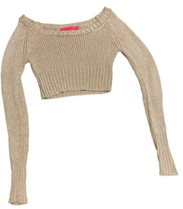 Juicy Couture Metallic Knit Sweater Size P Gold Shimmer Cropped Pullover - Picture 1 of 5