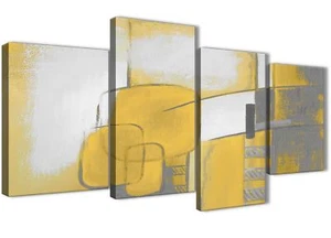 Large Mustard Yellow Grey Painting Abstract Bedroom Canvas Decor - 4419 - 130cm - Picture 1 of 5