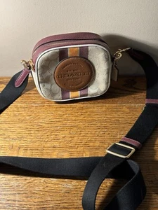 Coach Tan Mini Dempsey Camera Bag In Signature Jacquard With Stripe, Coach Patch - Picture 1 of 13