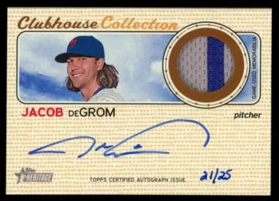2017 Topps Heritage Clubhouse Patch/Jersey #21/25 Relic Auto Jacob deGrom Mets - Image 1 of 2