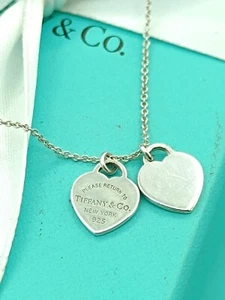 Return To Tiffany & Co Silver Double Mini Hearts Necklace 16" Retail £275 - Picture 1 of 8