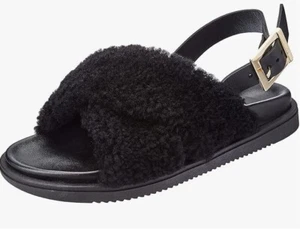 Pollini faux fur slide sandals - Leather upper & inner Made in Italy running big - Picture 1 of 17