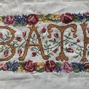 Completed "Bath" Counted Cross Stitch Floral Design 15"x6" - Picture 1 of 5