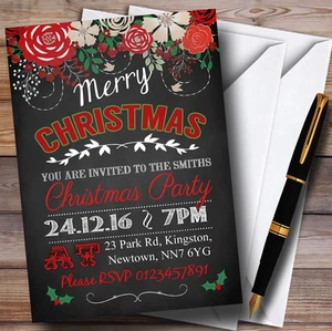 Festive Chalkboard Style Personalised Christmas Party Invitations - Picture 1 of 1