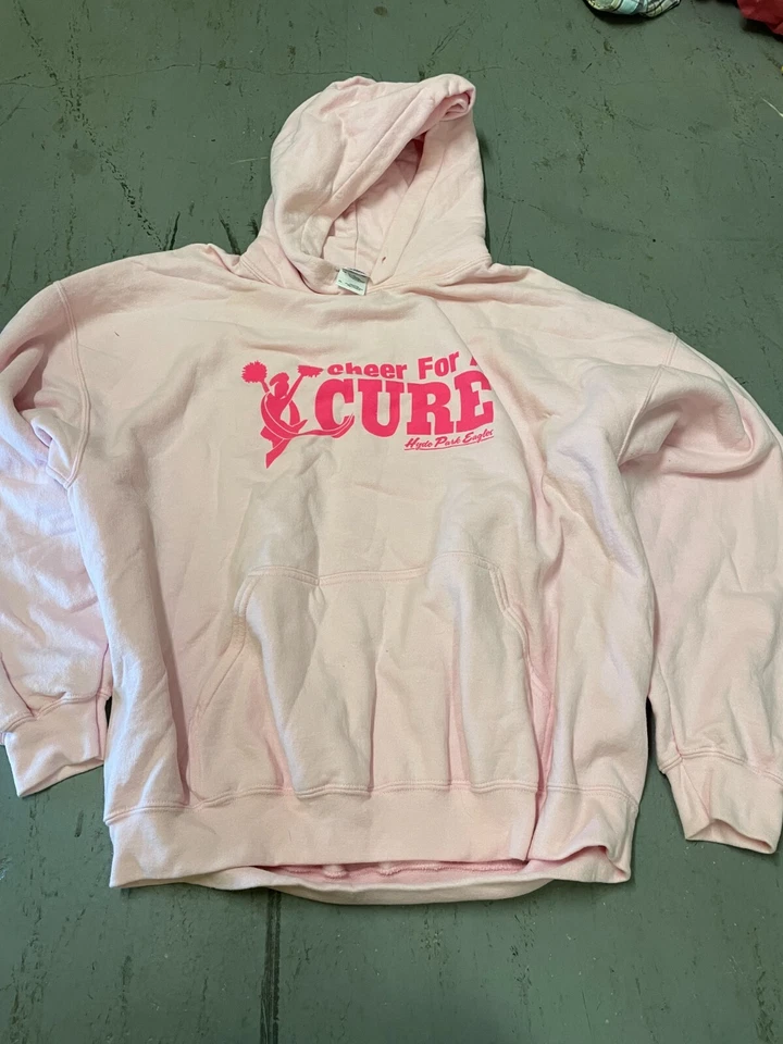 Винтажная толстовка с капюшоном 2000-х годов Y2K против рака молочной железы Cheer For Cure Gildan тяжелая розовая размер XL - Изображение 1 из 4