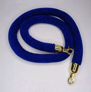Blue Velvet Rope For Stanchion 5 Feet Long With Gold Tone Metal Clips - Picture 1 of 14