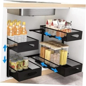 Under Sink Organizer, 2 Tier Pull out Cabinet Organizer Baskets 2 Pack Black - Picture 1 of 7