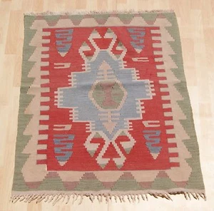 GEOMETRIC KELIM RUG TURKISH HAND WOVEN 20+ RECTANGLE RED WOOL AREA RUG 3X4ft. - Picture 1 of 3