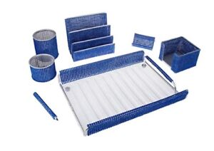 7 Piece Majestic Home or Office Supply Desk Set Organizer Blue Mesh Bling Gift 