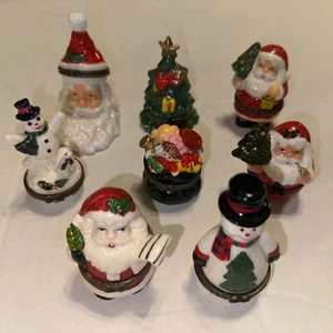 Lot of 8 Christmas Holiday Trinket Boxes Hinged Santa Snowman Tree Present Bag - Picture 1 of 11
