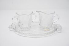 Vintage Floral Etched Scalloped Glass Creamer, Sugar and Tray Set 3 Wild Roses