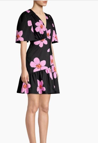 Abito donna Kate Spade Grand Flora aderente e svasato taglia 2 rosa navy cotone