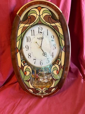 Rhythm Tiffany Red Stained Glass Legacy Musical Motion Clock 4MJ430WT01 - Image 1 of 2