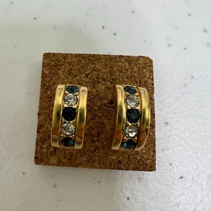 Swarovski SAL Earrings Blue Hoop Studs Gold Tone Crystal Pierced Vintage - Picture 1 of 8