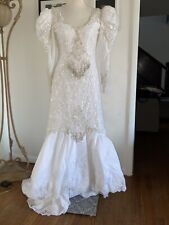 Vintage Satin 80 Wedding Dress With Veil,  Color White