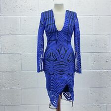LAVISH ALICE BODYCON DRESS BLUE BURNOUT FLORAL TEXTURED LINED SLIT DRESS UK 8